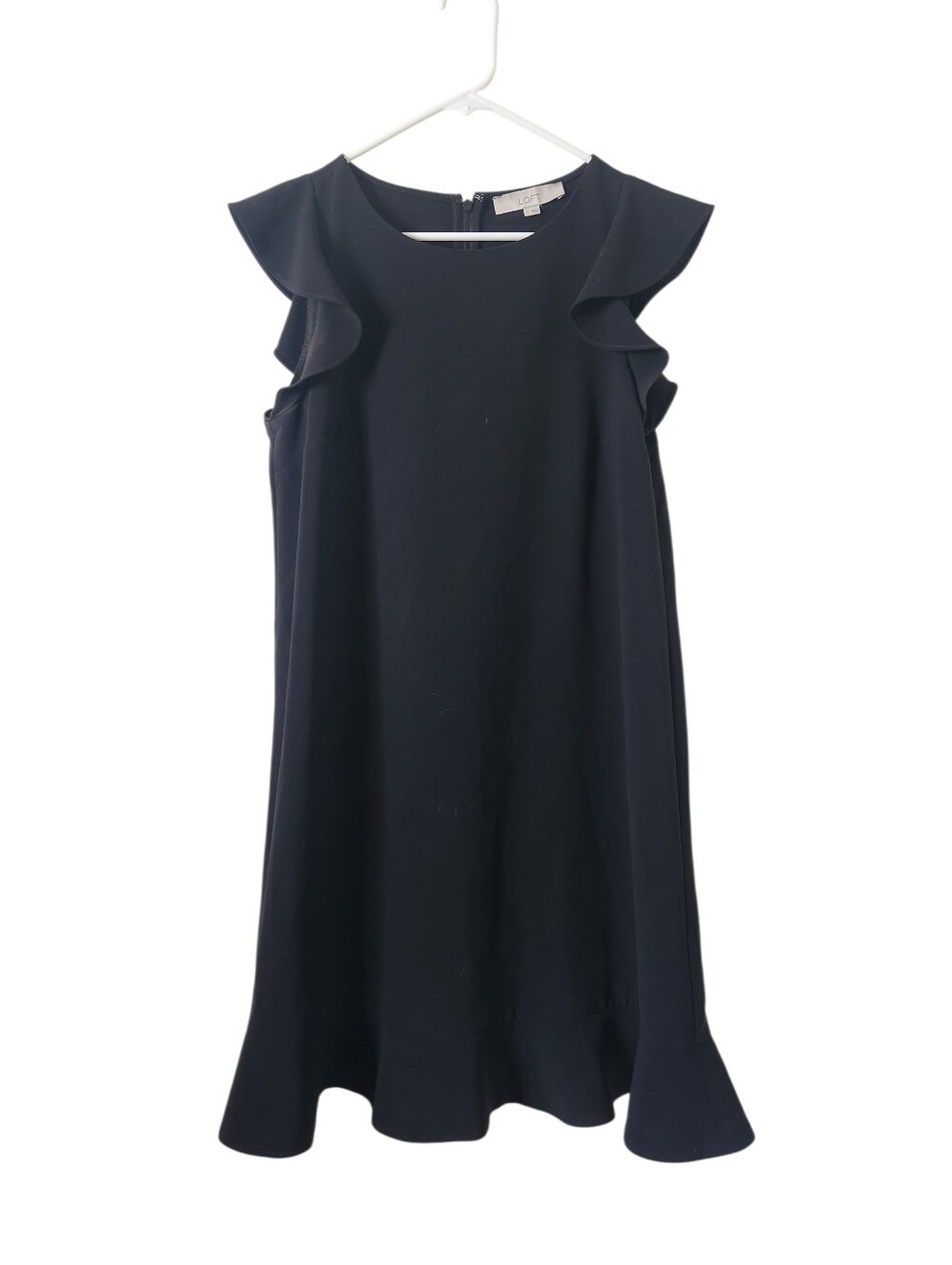 Loft Black Ruffled Cap Sleeve Shift Dress